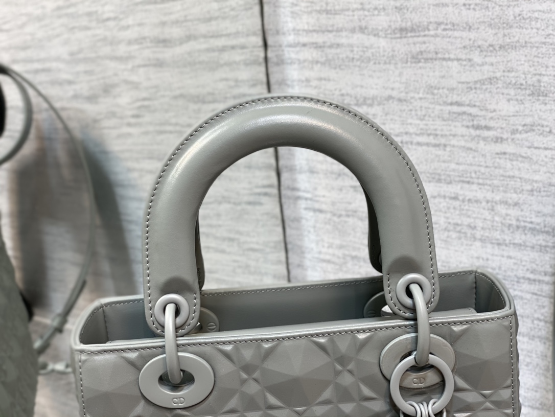 Small Lady Dior My ABCDior Bag Gray Cannage Calfskin with Diamond Motif